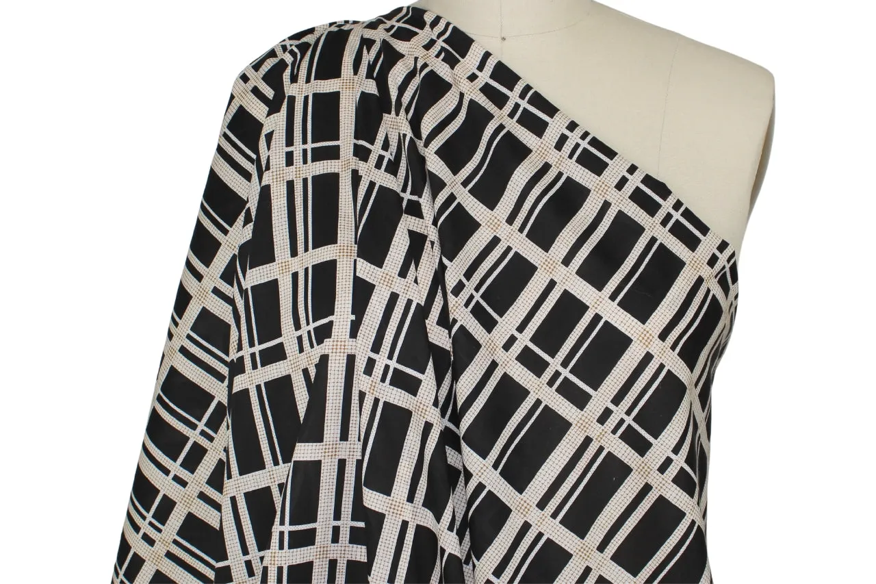 Modern Plaid Cotton Lawn - Black/Gold/White