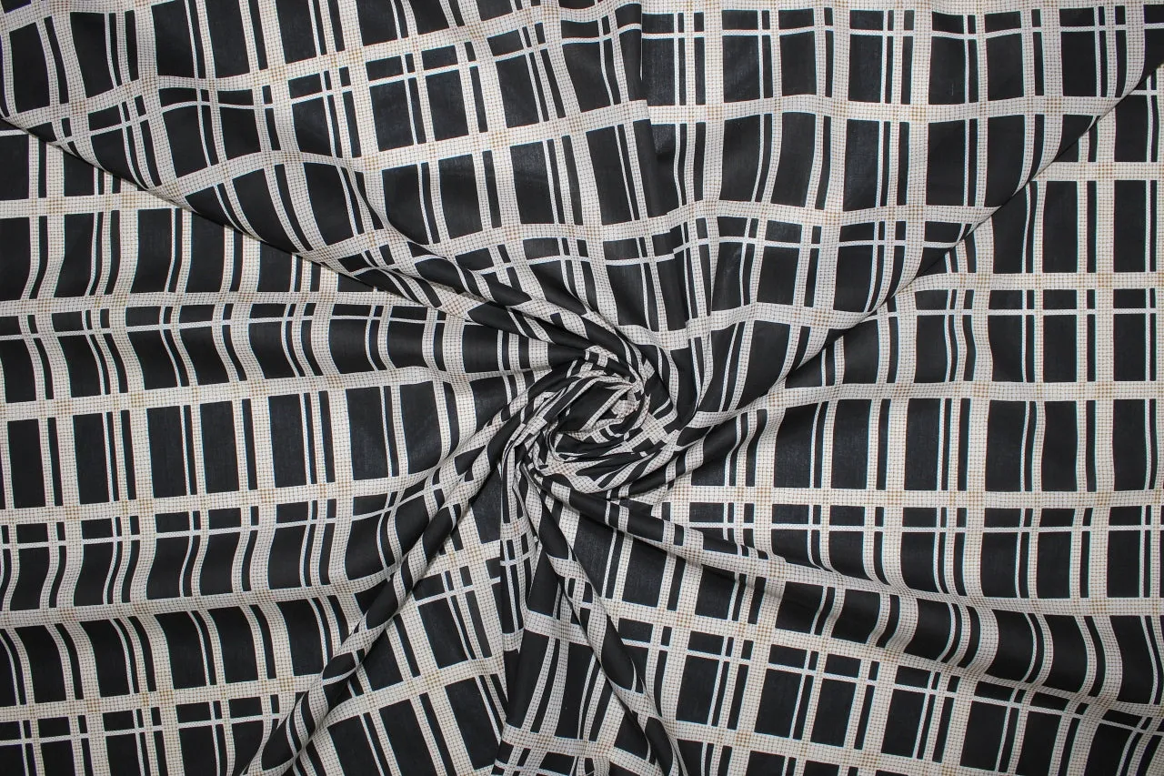 Modern Plaid Cotton Lawn - Black/Gold/White