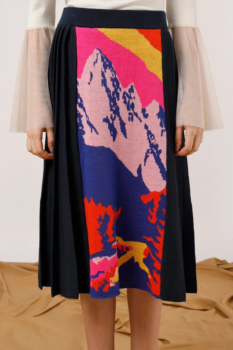 Mountains Intarsia Panel Midi Skirt