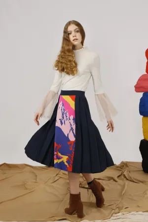 Mountains Intarsia Panel Midi Skirt