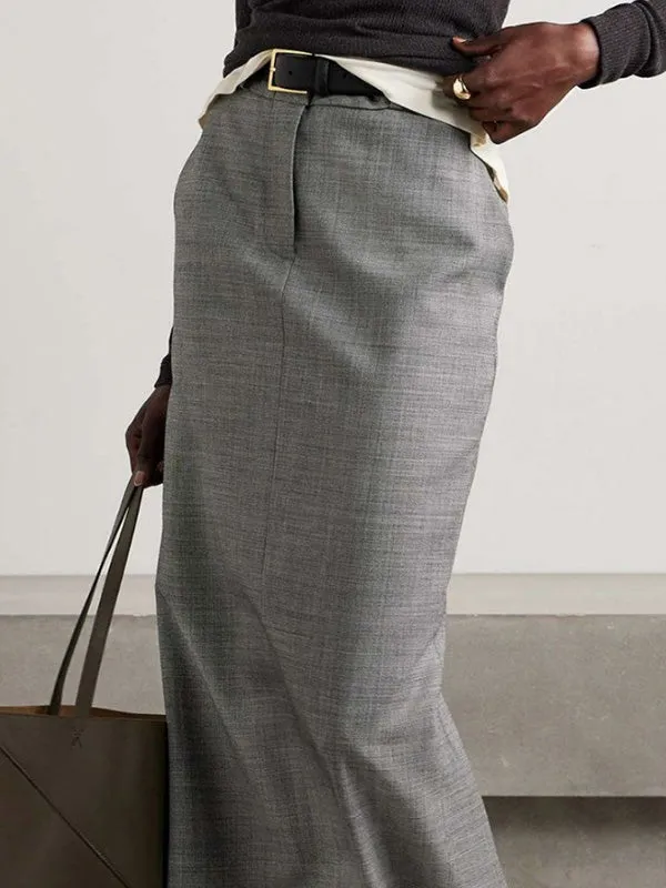 No Belt Solid Color Zipper Wrap Skirts Bottoms