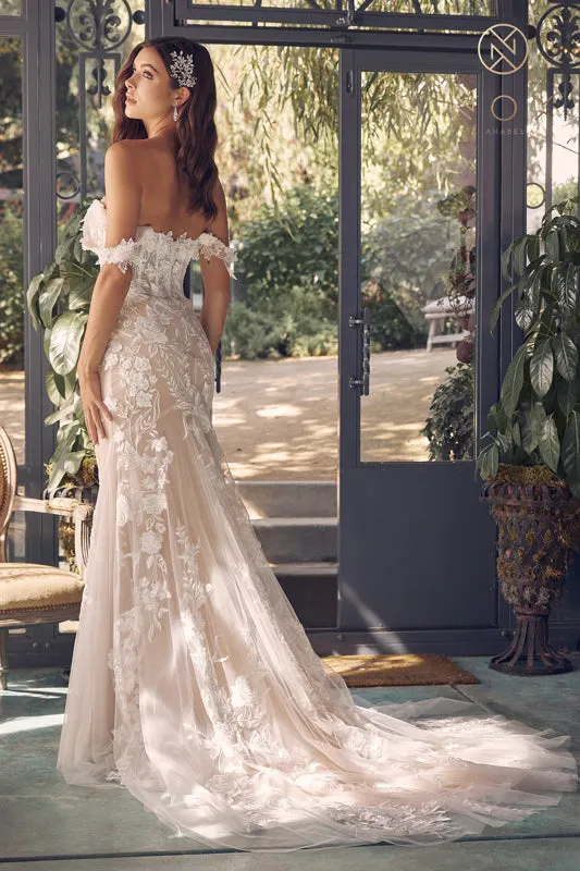 NOX ANABEL JE974 Off Shoulder Floral Applique Mermaid Bridal Gown