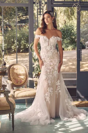 NOX ANABEL JE974 Off Shoulder Floral Applique Mermaid Bridal Gown
