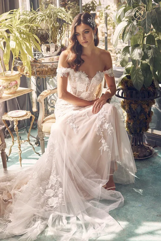 NOX ANABEL JE974 Off Shoulder Floral Applique Mermaid Bridal Gown