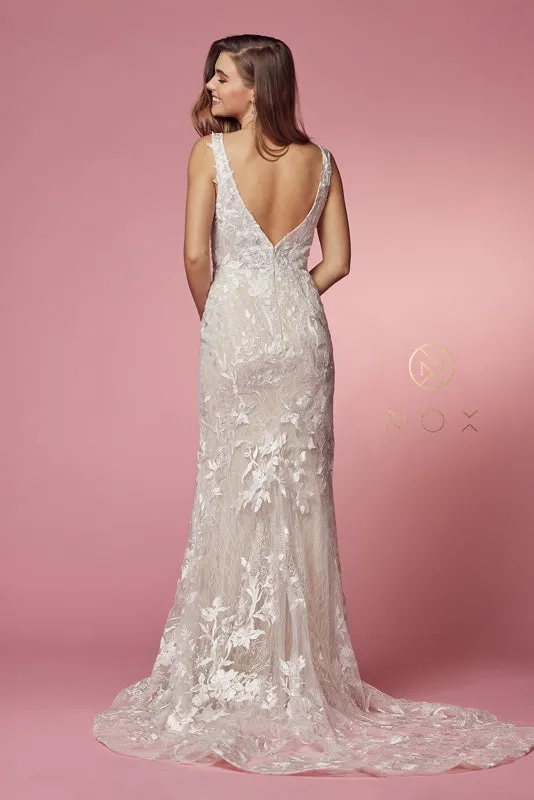NOX ANABEL JW908 Fitted Applique Long Wedding Gown
