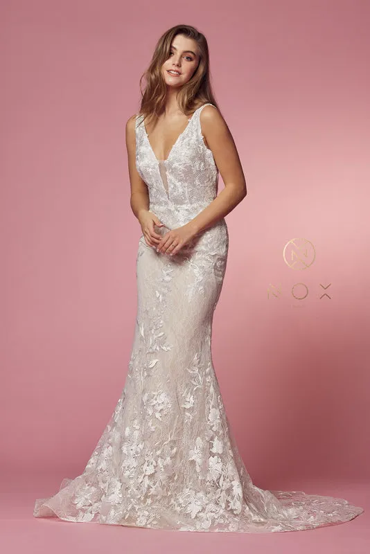 NOX ANABEL JW908 Fitted Applique Long Wedding Gown