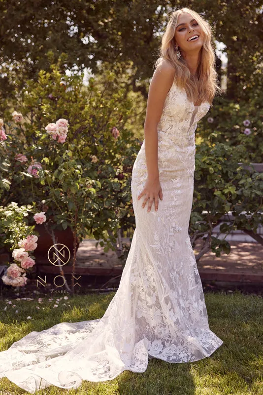 NOX ANABEL JW908 Fitted Applique Long Wedding Gown
