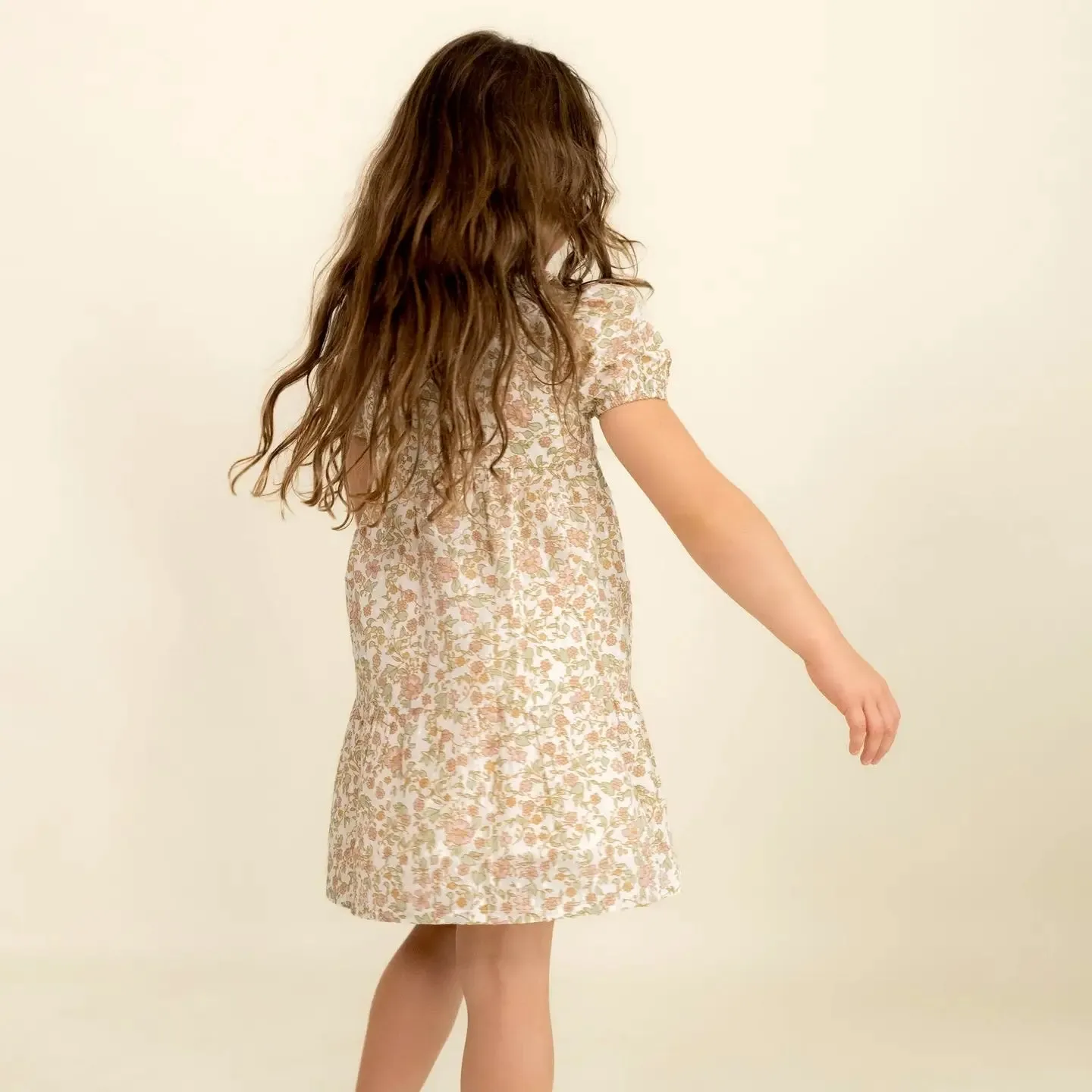 Organic Puff Sleeve Collar Dress - Tuscan Bloom