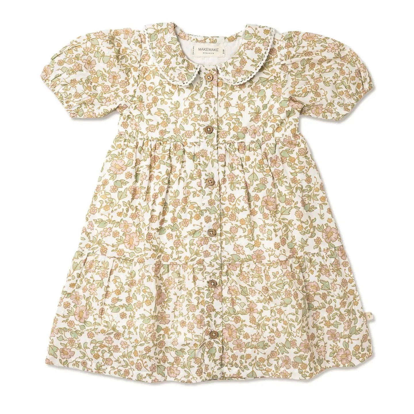 Organic Puff Sleeve Collar Dress - Tuscan Bloom