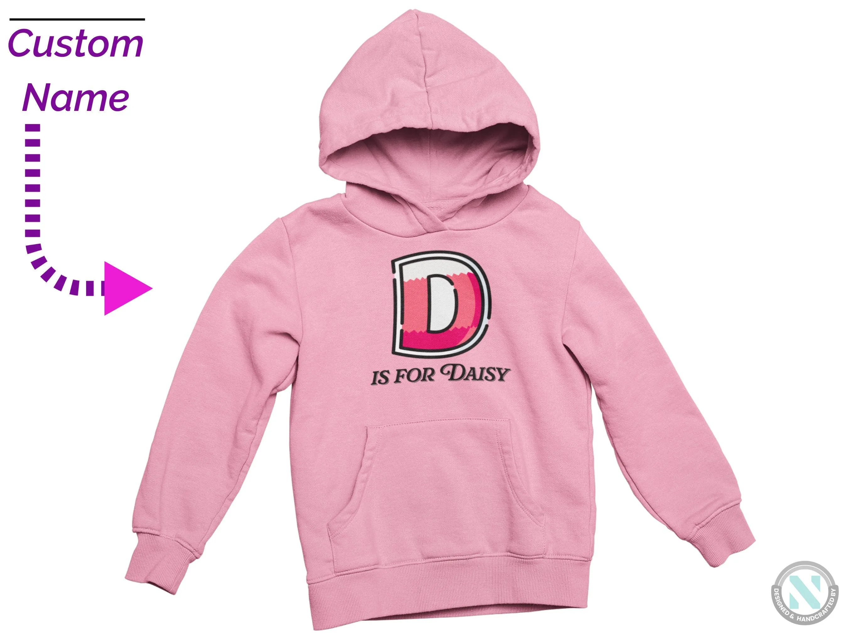 Personalized Long Sleeve Toddler Girls Autumn Hoodie With Initial D