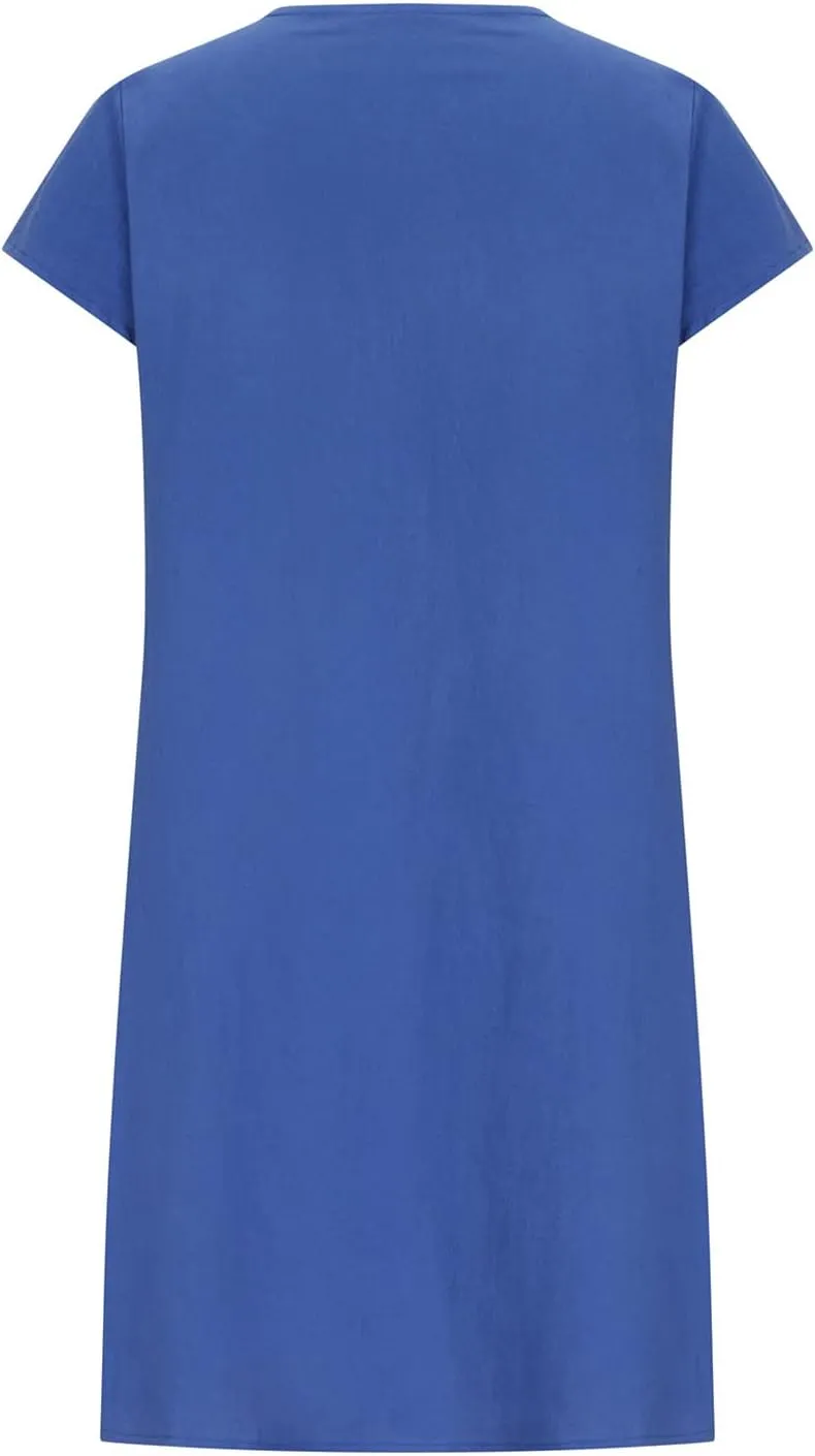 Pleated Cotton Linen Dresses for Women 2024 Knee Length Dress Plus Size Short Sleeve Shift Sundress Casual Beachwear