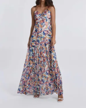 Printed Long Maxi Dress in Blue Donna | Blue Donna