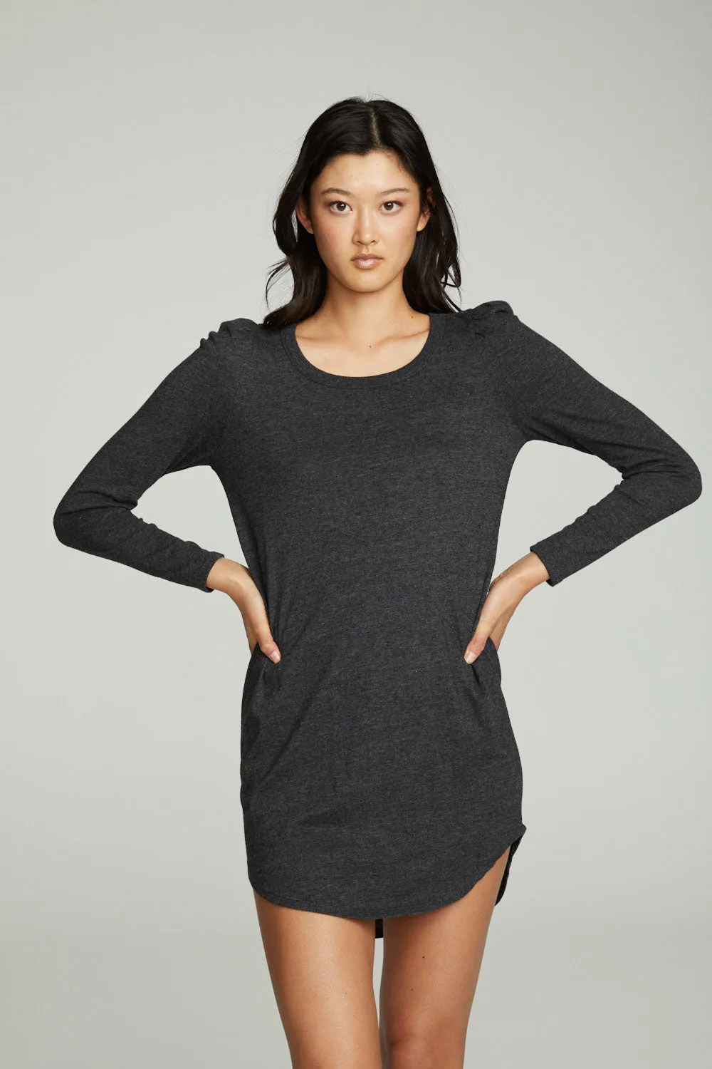 Puff Sleeve Shirttail Hi Lo Dress