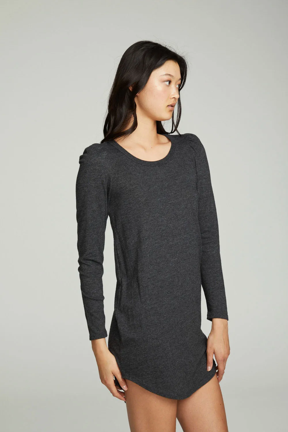 Puff Sleeve Shirttail Hi Lo Dress