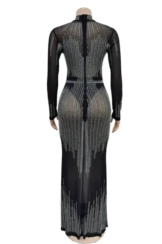 Rhinestone Glimmer Sleek Maxi Dress
