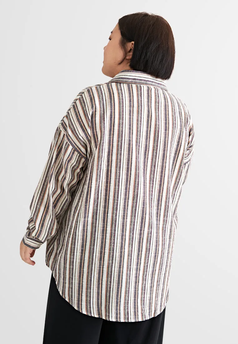 Shari Effortless Striped Work Shirt - Brown