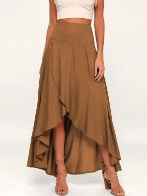 Simple  Asymmetric Split-Front Falbala Solid Color  Skirts Bottoms