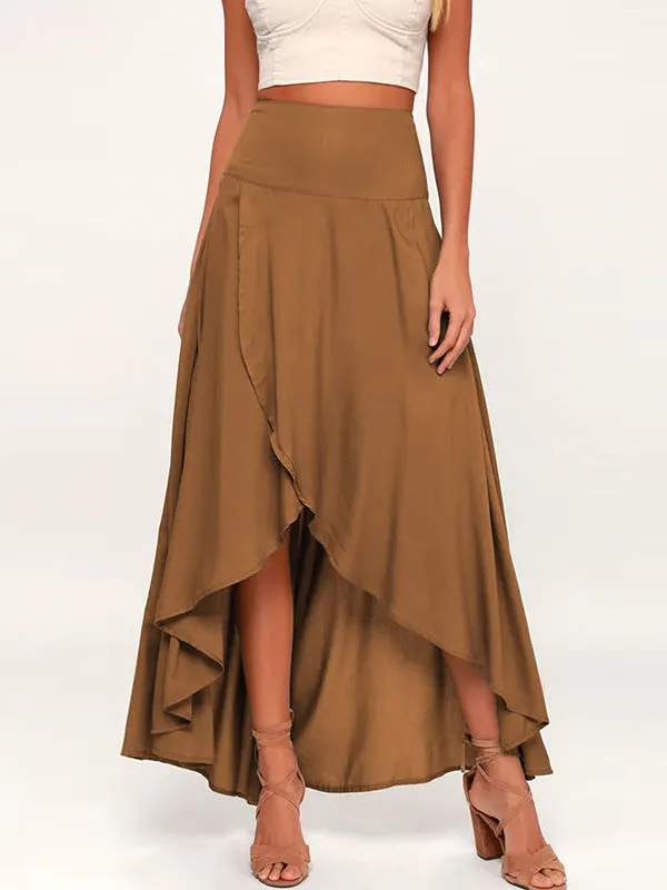 Simple  Asymmetric Split-Front Falbala Solid Color  Skirts Bottoms