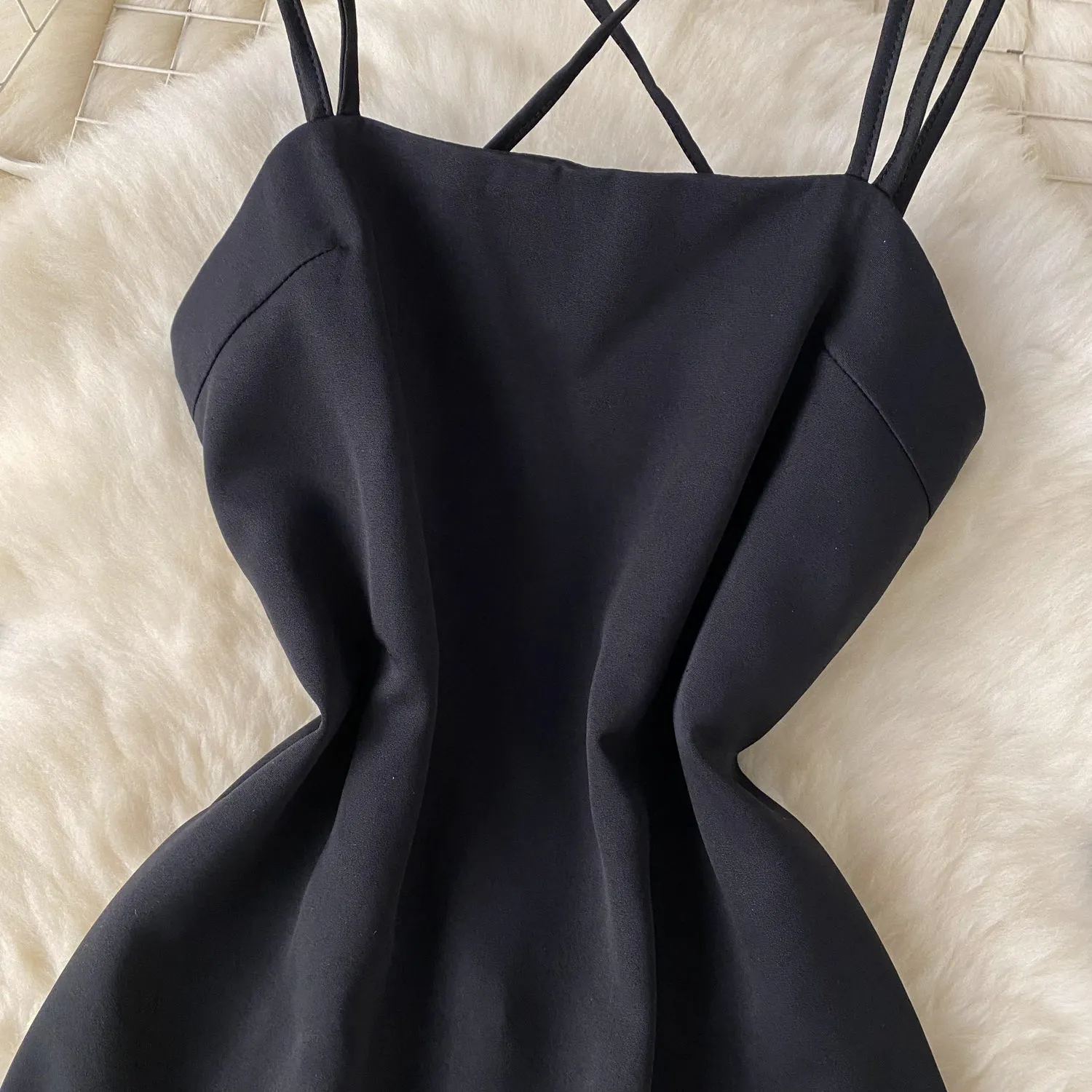 Simple Design Split Black Slip Dress