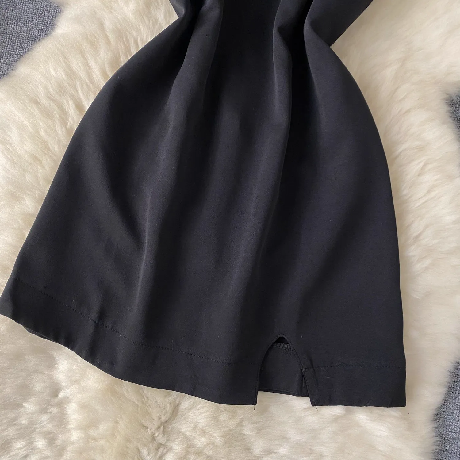 Simple Design Split Black Slip Dress