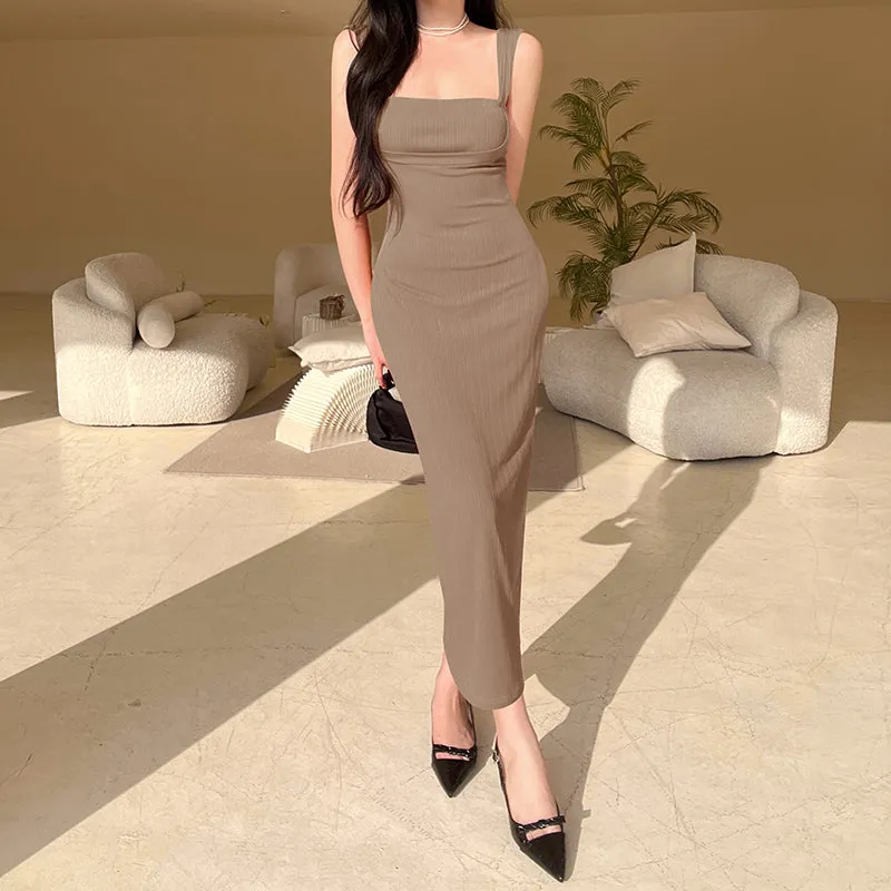 Simple Design Square Collar Slip Dress