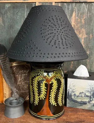 SJP-ML2 Med Black Willow Redware Lamp with Tin Shade
