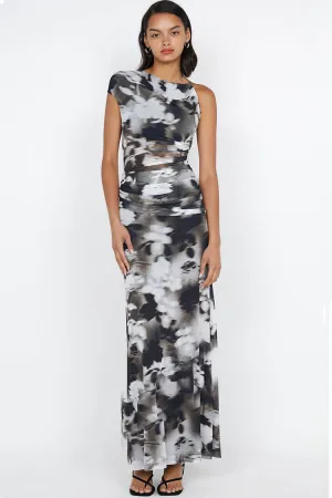 Solene Asym Dress in Dark Blurred Floral