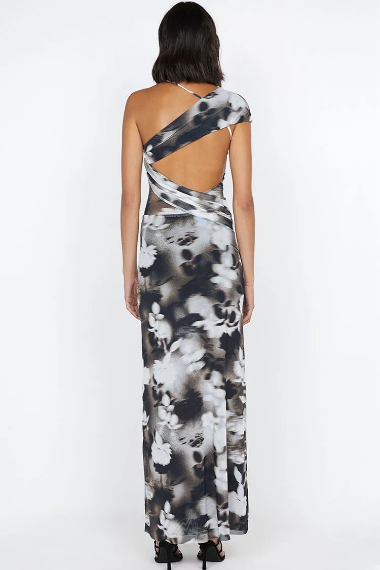 Solene Asym Dress in Dark Blurred Floral