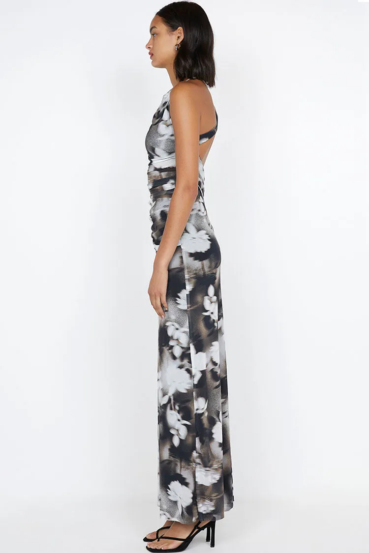 Solene Asym Dress in Dark Blurred Floral