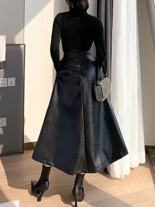 Solid Color Split-Front A-Line Loose Skirts Bottoms