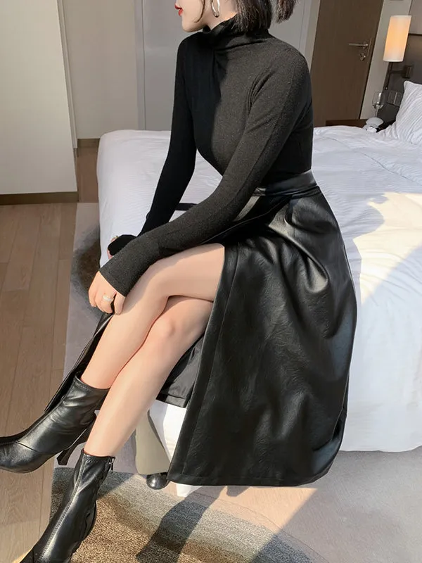 Solid Color Split-Front A-Line Loose Skirts Bottoms