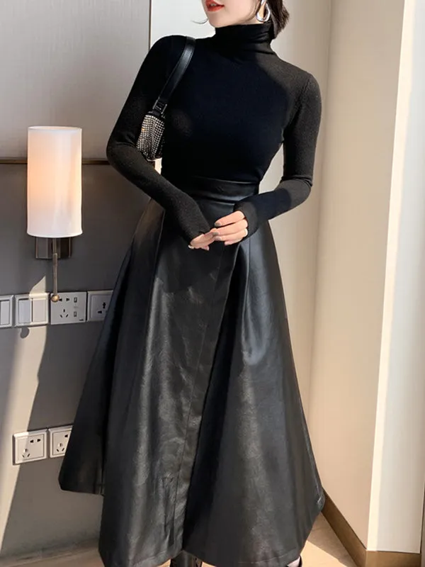 Solid Color Split-Front A-Line Loose Skirts Bottoms