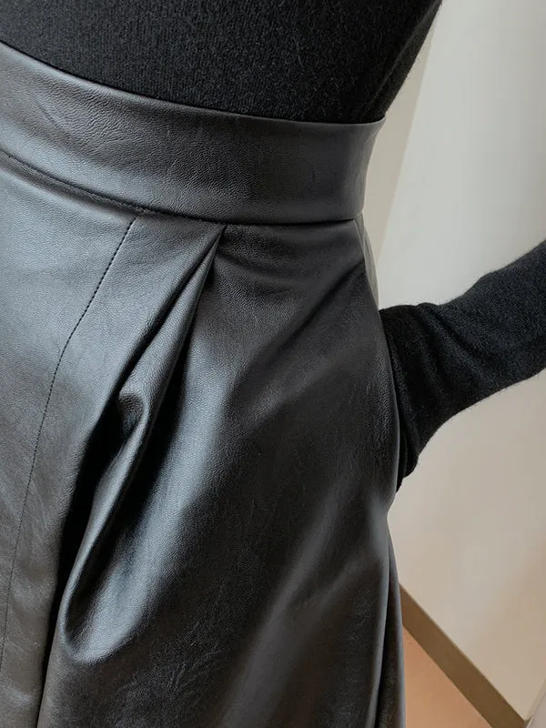 Solid Color Split-Front A-Line Loose Skirts Bottoms
