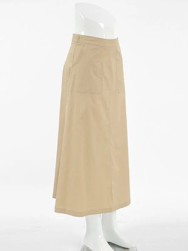Solid Color Split-Joint A-Line High Waisted Skirts