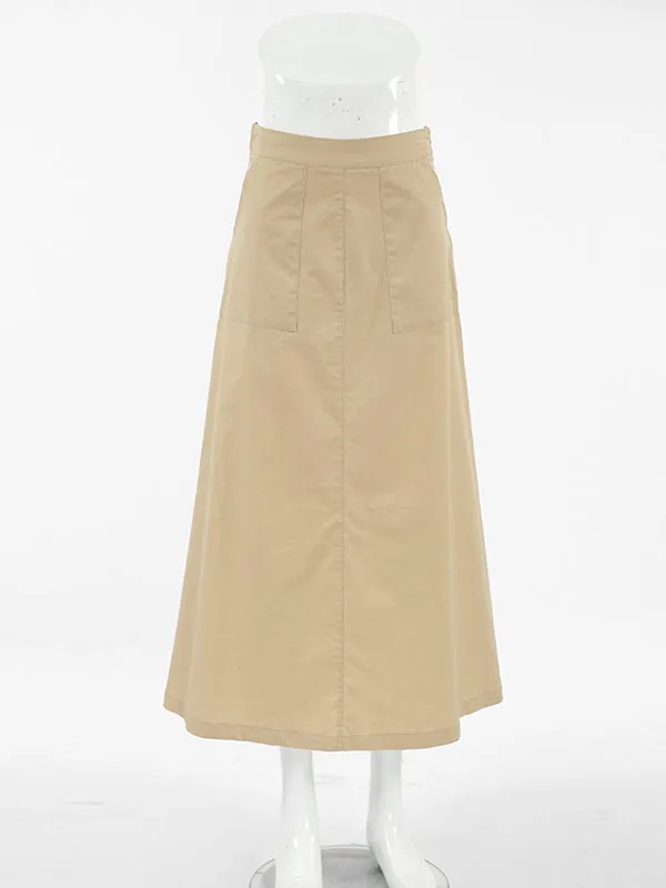Solid Color Split-Joint A-Line High Waisted Skirts