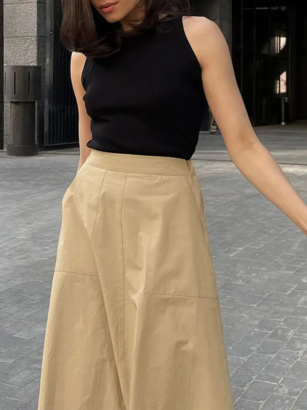 Solid Color Split-Joint A-Line High Waisted Skirts