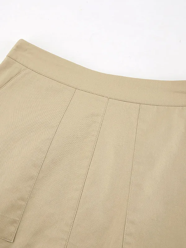 Solid Color Split-Joint A-Line High Waisted Skirts