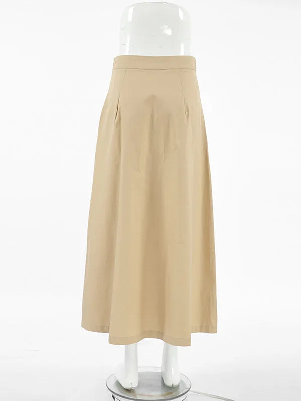 Solid Color Split-Joint A-Line High Waisted Skirts