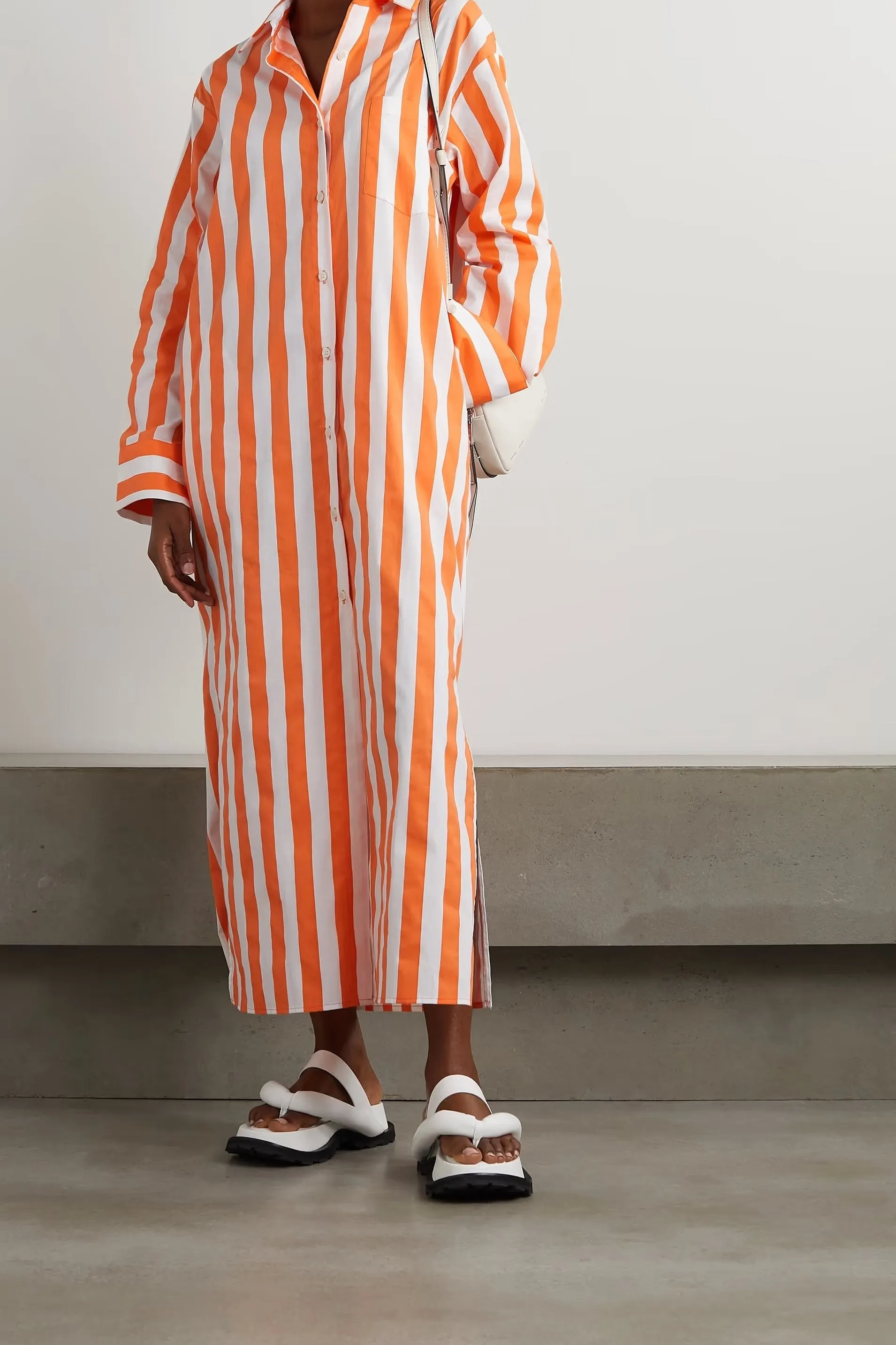 Spice Orange Striped Shirt Dress