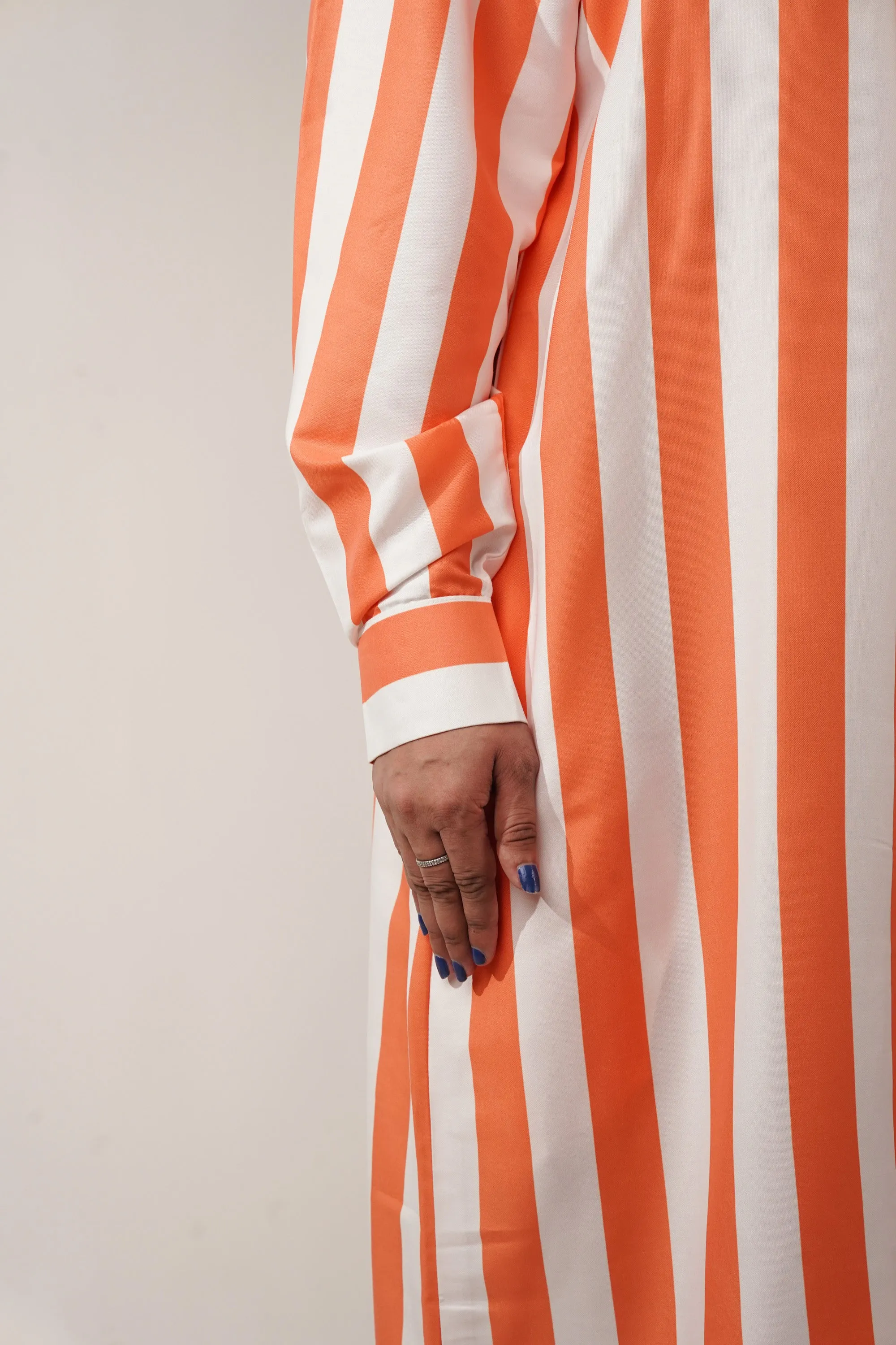 Spice Orange Striped Shirt Dress