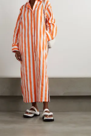 Spice Orange Striped Shirt Dress