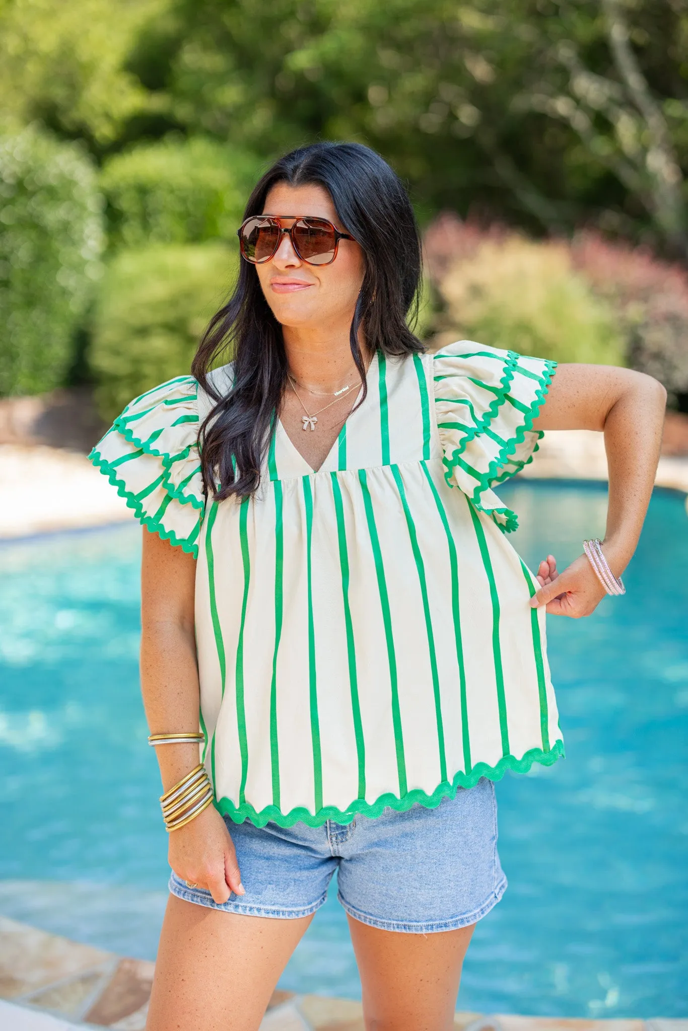 Striped Obsession Green Babydoll Top
