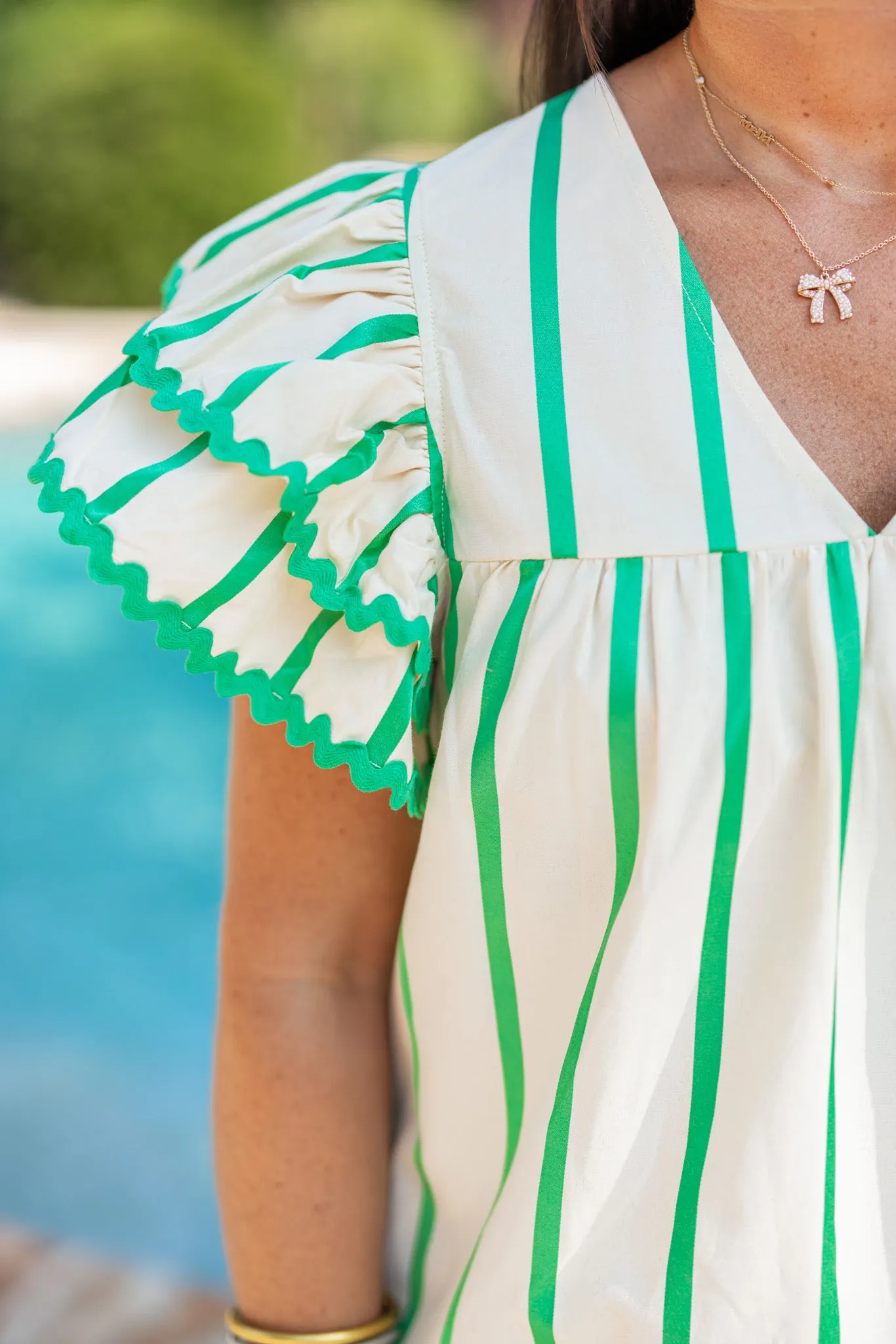 Striped Obsession Green Babydoll Top