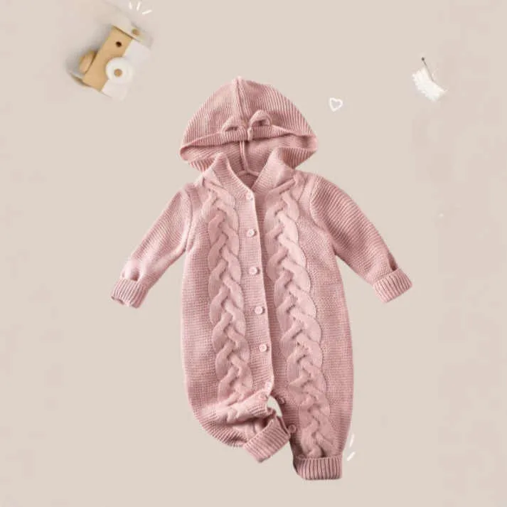 Sweet Baby Girl Pink Rabbit Ear Hooded-جمبسوت بغطاء