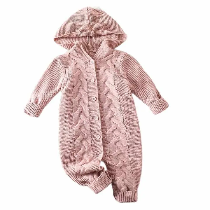 Sweet Baby Girl Pink Rabbit Ear Hooded-جمبسوت بغطاء