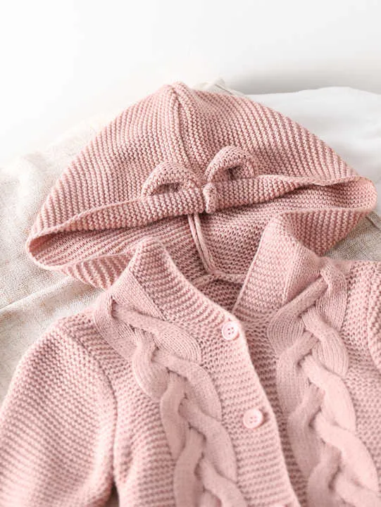 Sweet Baby Girl Pink Rabbit Ear Hooded-جمبسوت بغطاء