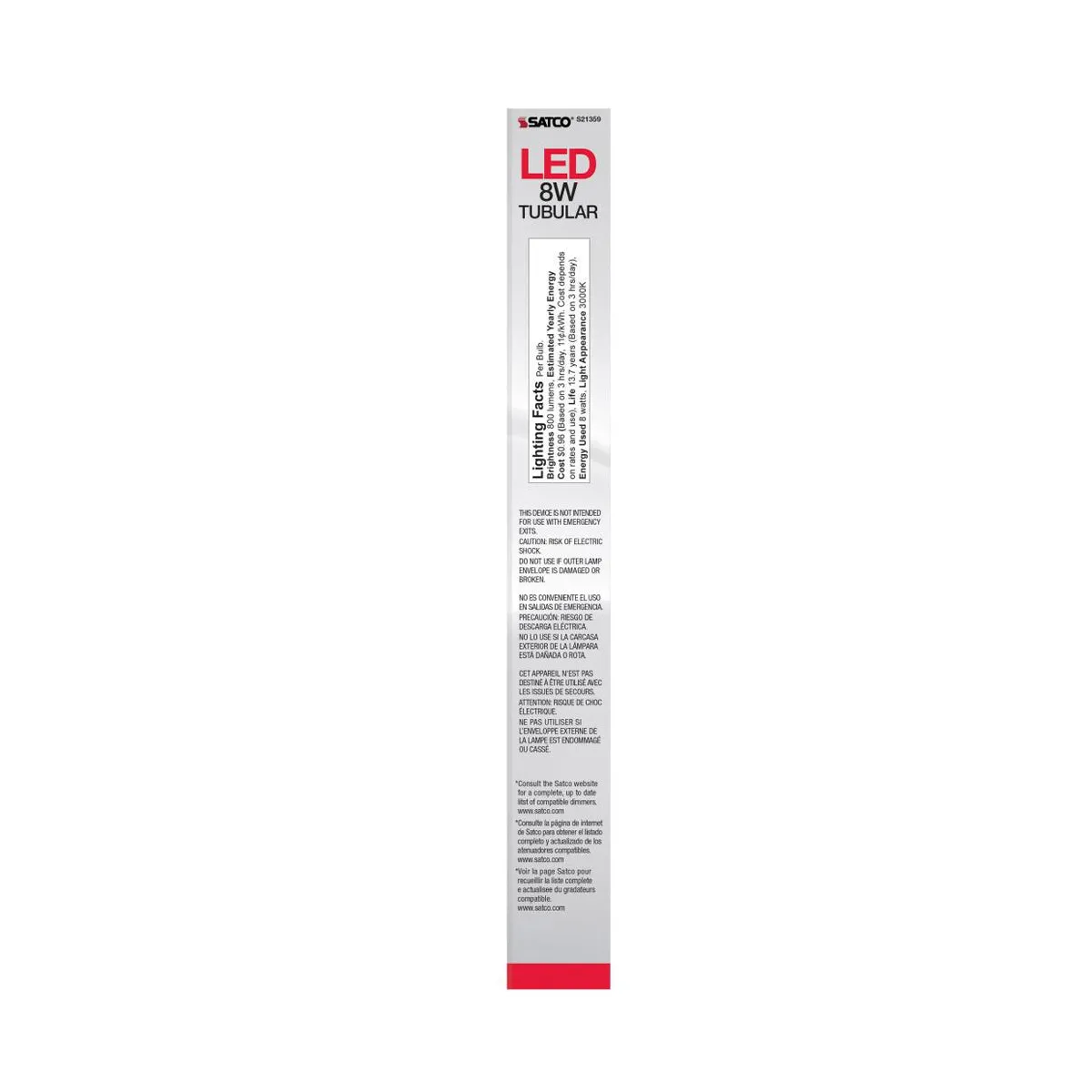 T9 LED Single Tube Bulb, 8W, 800 Lumens, 3000K, 60W Equal, E26 Medium, Clear Finish