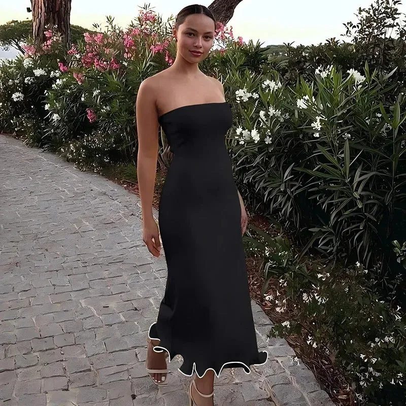TARUXY Sexy Tube Top Sleeveless Long Dress For Women Elegant