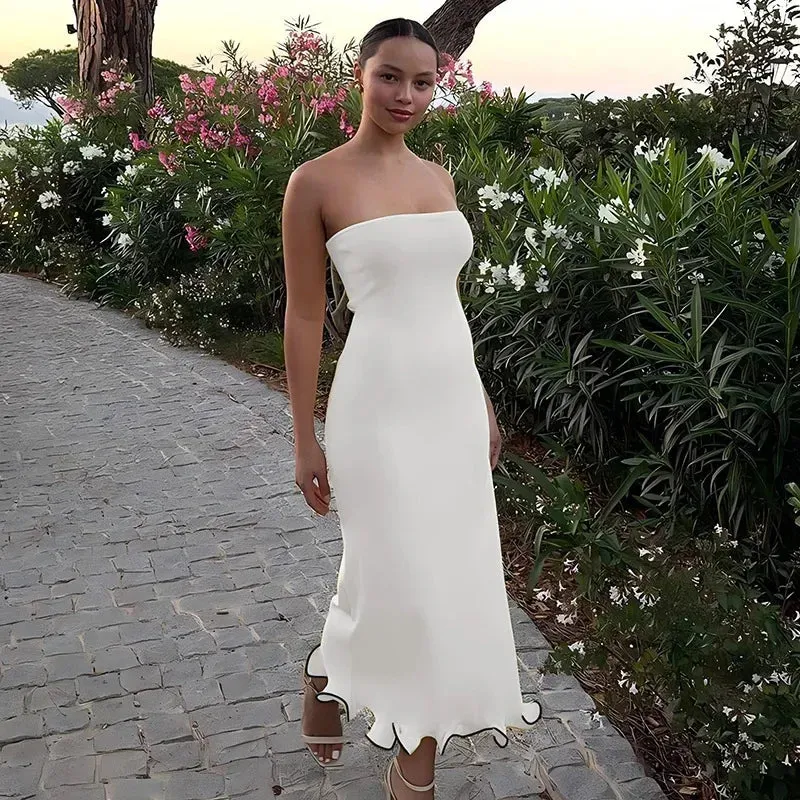 TARUXY Sexy Tube Top Sleeveless Long Dress For Women Elegant