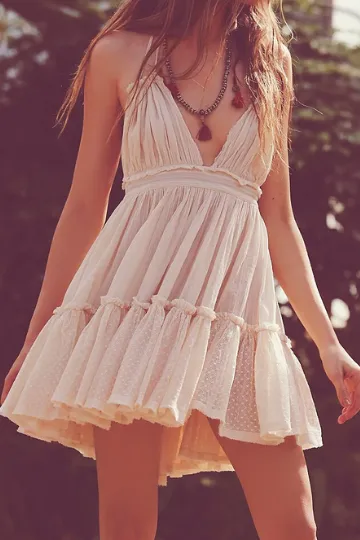 Tasani Babydoll Dress - White Beige